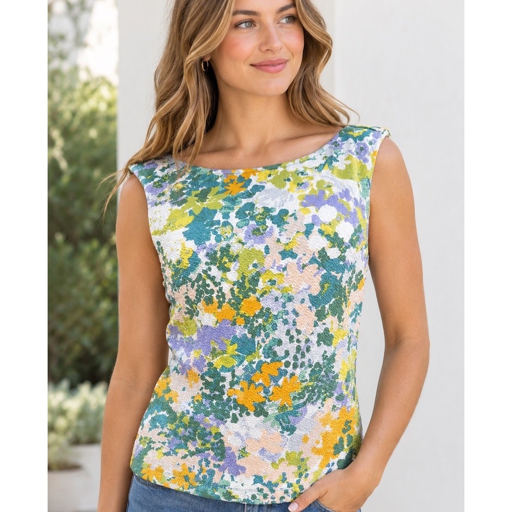 Maeve by Anthropologie Floral Textured Tank Top Women's M Multicolor Stretch EUC